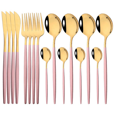16pcs Pink Gold Dinnerware Tableware Set Mirror Stainless Steel Cutlery Kitchen Knife Fork Spoon Restaurant Wedding Flatware Set - Slobuy