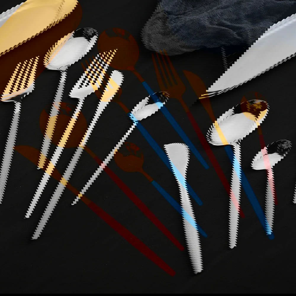 16pcs Pink Gold Dinnerware Tableware Set Mirror Stainless Steel Cutlery Kitchen Knife Fork Spoon Restaurant Wedding Flatware Set - Slobuy