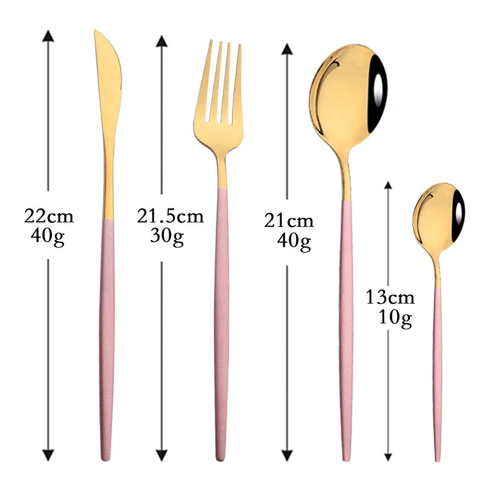 16pcs Pink Gold Dinnerware Tableware Set Mirror Stainless Steel Cutlery Kitchen Knife Fork Spoon Restaurant Wedding Flatware Set - Slobuy