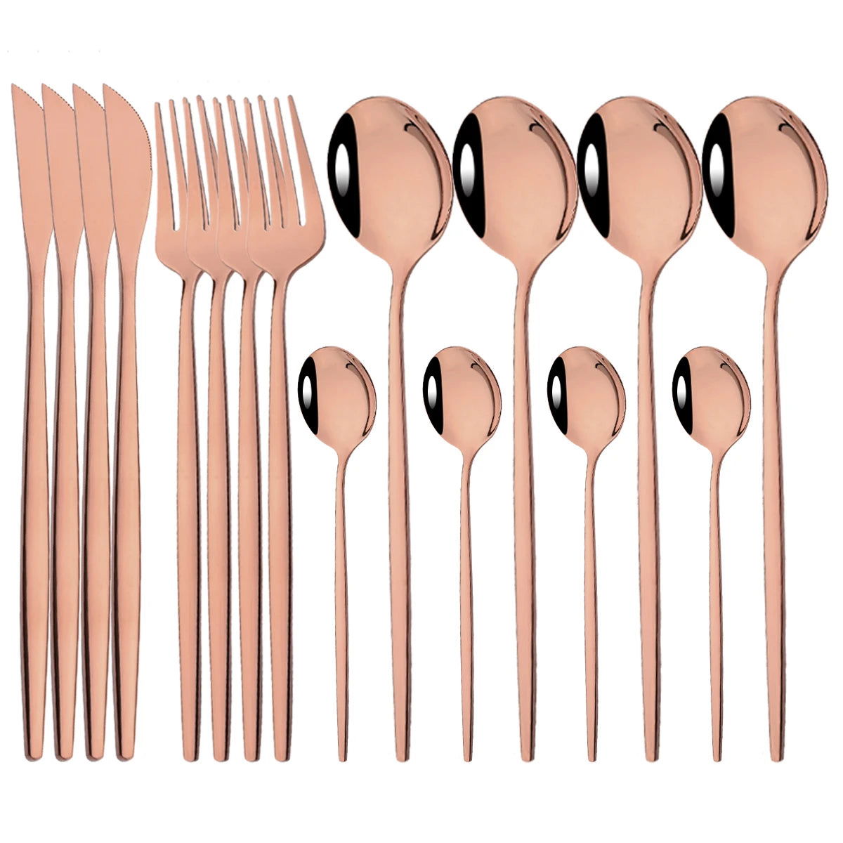 16pcs Pink Gold Dinnerware Tableware Set Mirror Stainless Steel Cutlery Kitchen Knife Fork Spoon Restaurant Wedding Flatware Set - Slobuy