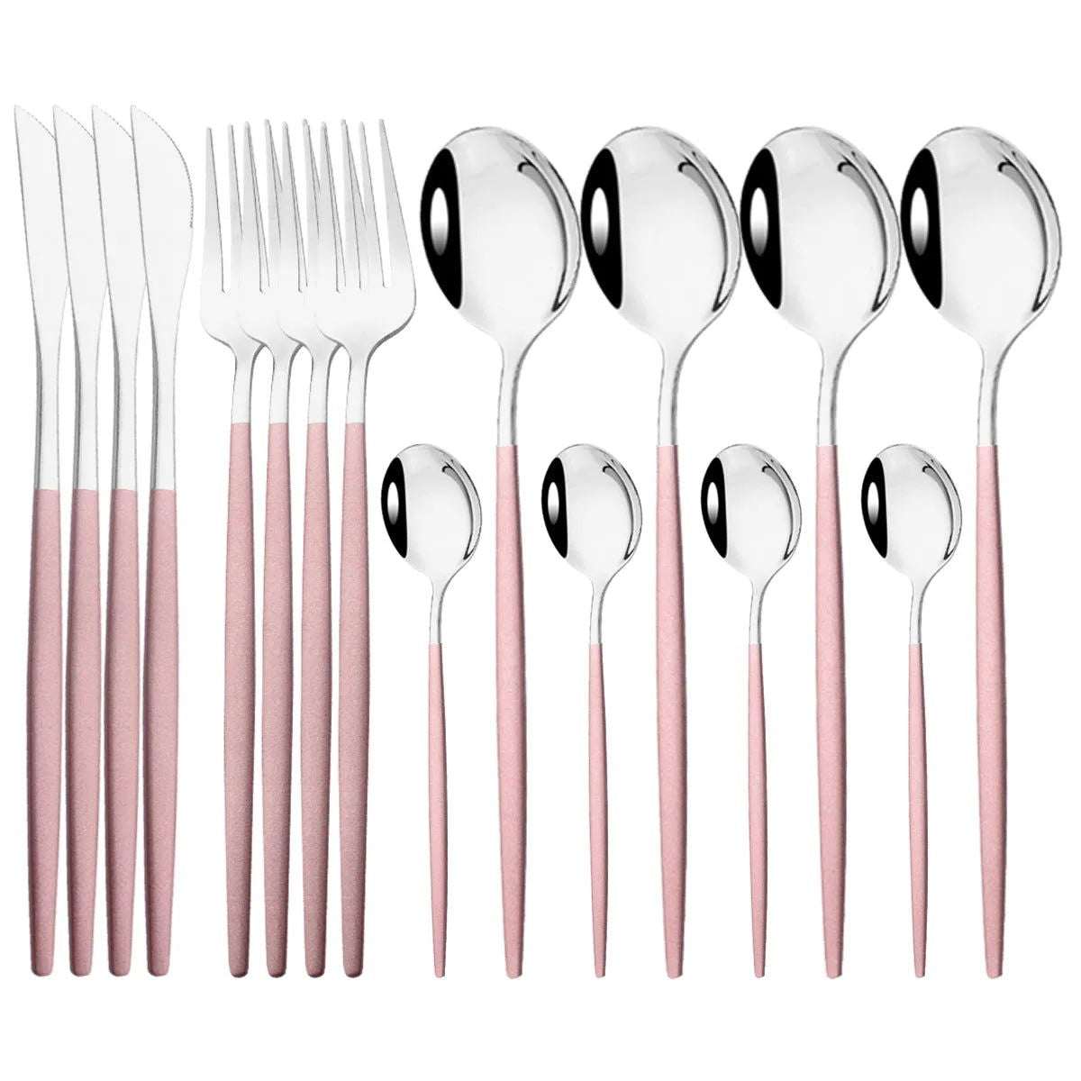 16pcs Pink Gold Dinnerware Tableware Set Mirror Stainless Steel Cutlery Kitchen Knife Fork Spoon Restaurant Wedding Flatware Set - Slobuy