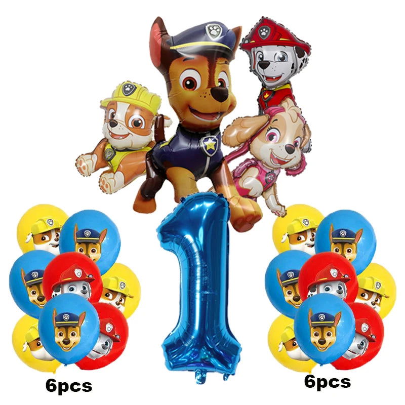 17pcs Cartoon PAW Patrol Birthday Decoration Aluminum Film Digital Balloon Set Dog Chase Marshall Skye Kids Party Supplies Toys - Slobuy