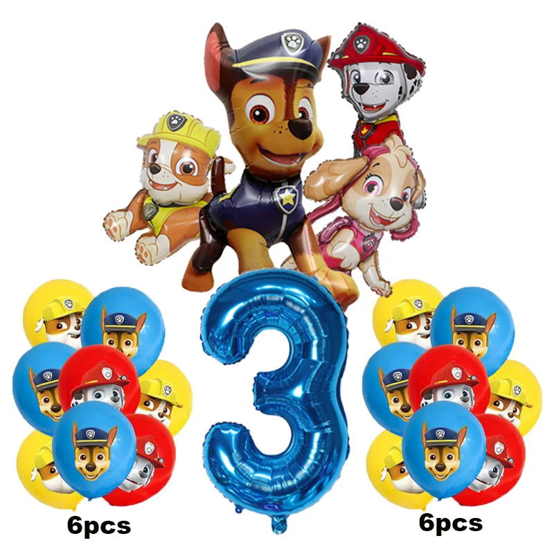 17pcs Cartoon PAW Patrol Birthday Decoration Aluminum Film Digital Balloon Set Dog Chase Marshall Skye Kids Party Supplies Toys - Slobuy
