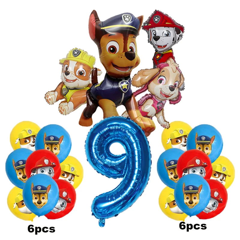 17pcs Cartoon PAW Patrol Birthday Decoration Aluminum Film Digital Balloon Set Dog Chase Marshall Skye Kids Party Supplies Toys - Slobuy