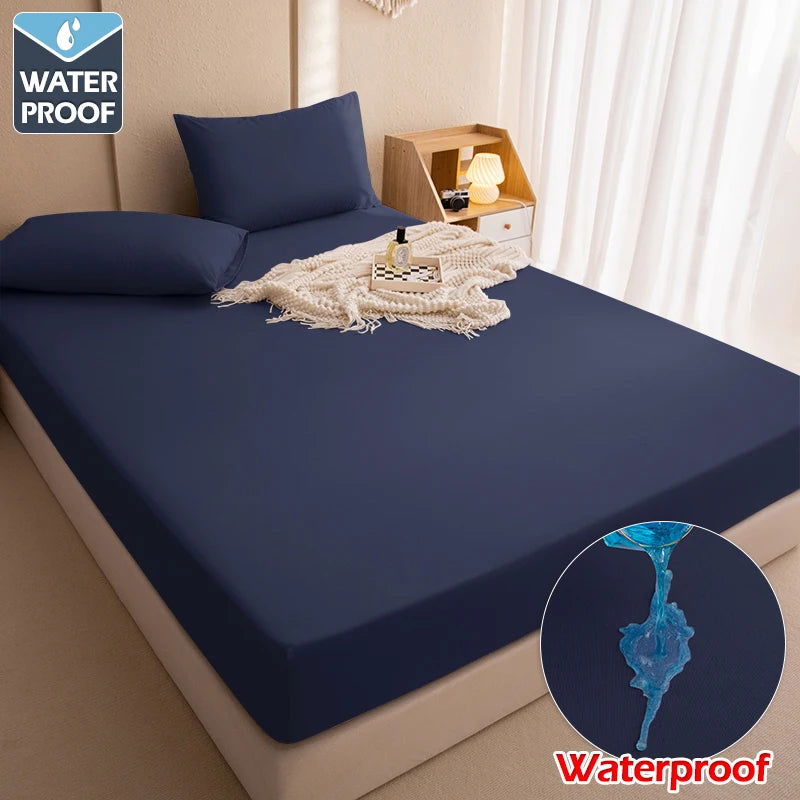 Waterproof Bed Cover,Fitted Bed Sheets With Elastic Band Anti-slip,Adjustable Mattress Protector,Double Bed Sheets 160/180x200cm - Slobuy