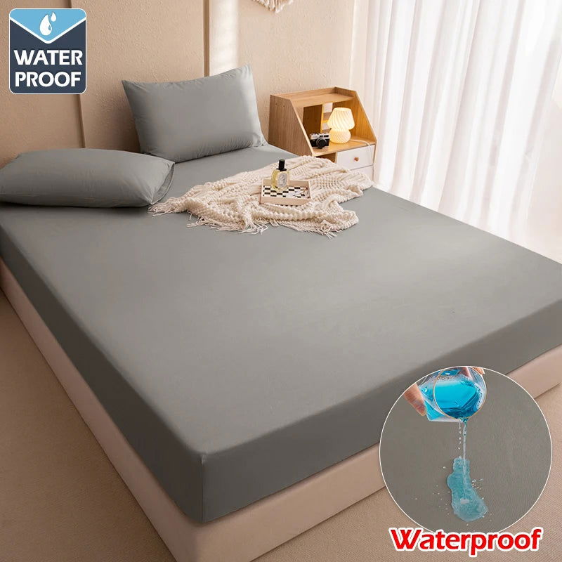 Waterproof Bed Cover,Fitted Bed Sheets With Elastic Band Anti-slip,Adjustable Mattress Protector,Double Bed Sheets 160/180x200cm - Slobuy