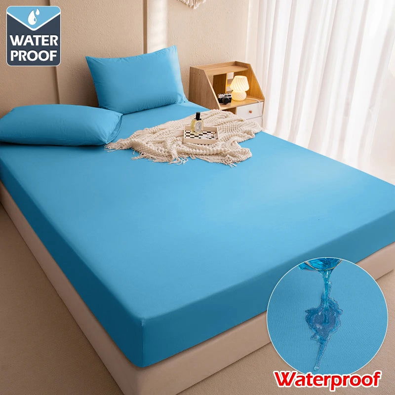 Waterproof Bed Cover,Fitted Bed Sheets With Elastic Band Anti-slip,Adjustable Mattress Protector,Double Bed Sheets 160/180x200cm - Slobuy