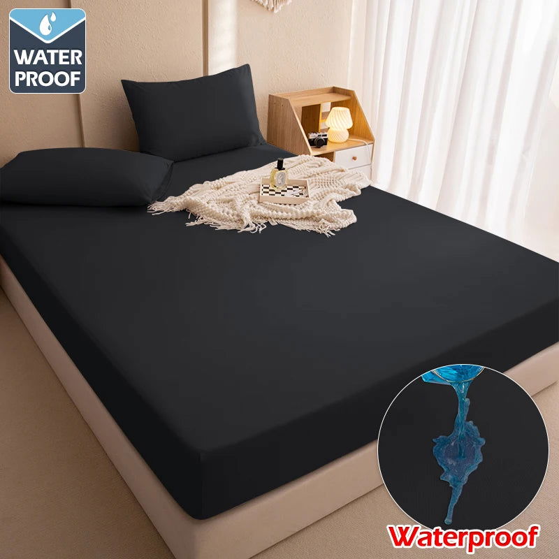 Waterproof Bed Cover,Fitted Bed Sheets With Elastic Band Anti-slip,Adjustable Mattress Protector,Double Bed Sheets 160/180x200cm - Slobuy