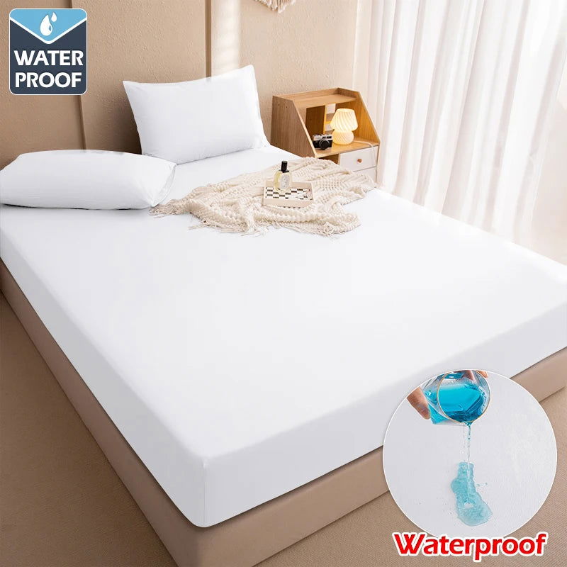 Waterproof Bed Cover,Fitted Bed Sheets With Elastic Band Anti-slip,Adjustable Mattress Protector,Double Bed Sheets 160/180x200cm - Slobuy