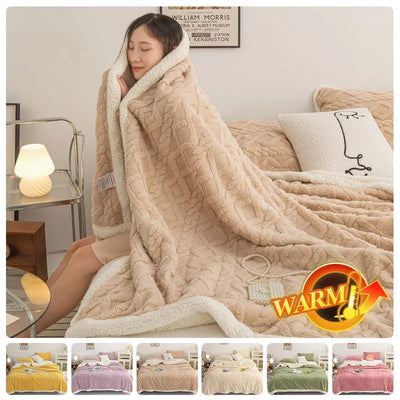 Thickened Warm Blanket Winter Tafurong Double-sided Blanket Soild Colors Multifunctional Bed Cover Plush Bedspread 150/180x200cm - Slobuy