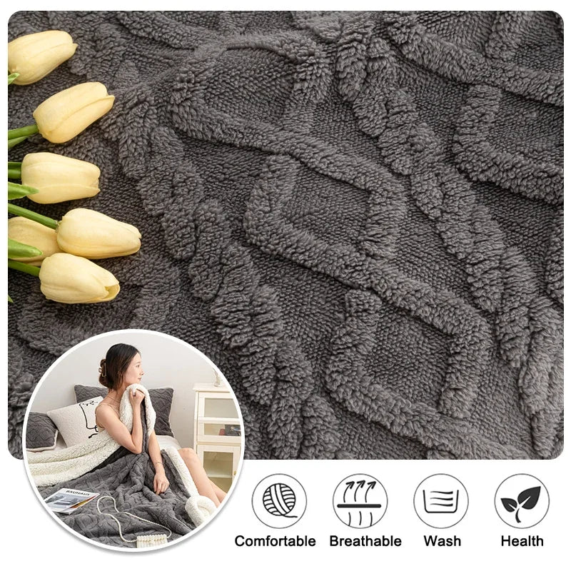 Thickened Warm Blanket Winter Tafurong Double-sided Blanket Soild Colors Multifunctional Bed Cover Plush Bedspread 150/180x200cm - Slobuy