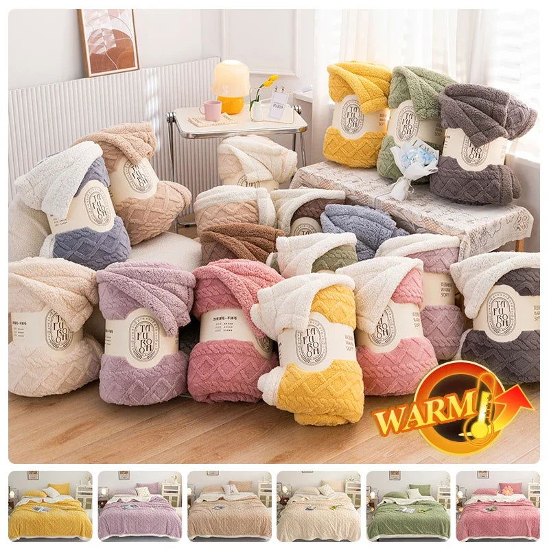 Thickened Warm Blanket Winter Tafurong Double-sided Blanket Soild Colors Multifunctional Bed Cover Plush Bedspread 150/180x200cm - Slobuy