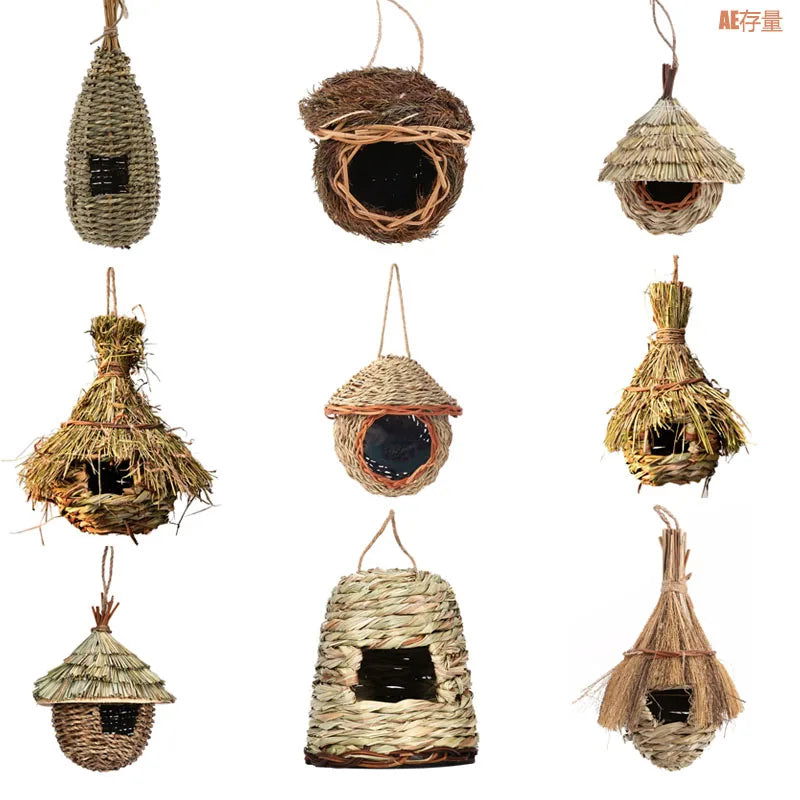 19 Style Birds Nest Bird Cage Natural Grass Egg Cage Bird House Outdoor Decorative Weaved Hanging Parrot Nest Houses Pet Bedroom - Slobuy