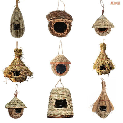 19 Style Birds Nest Bird Cage Natural Grass Egg Cage Bird House Outdoor Decorative Weaved Hanging Parrot Nest Houses Pet Bedroom - Slobuy
