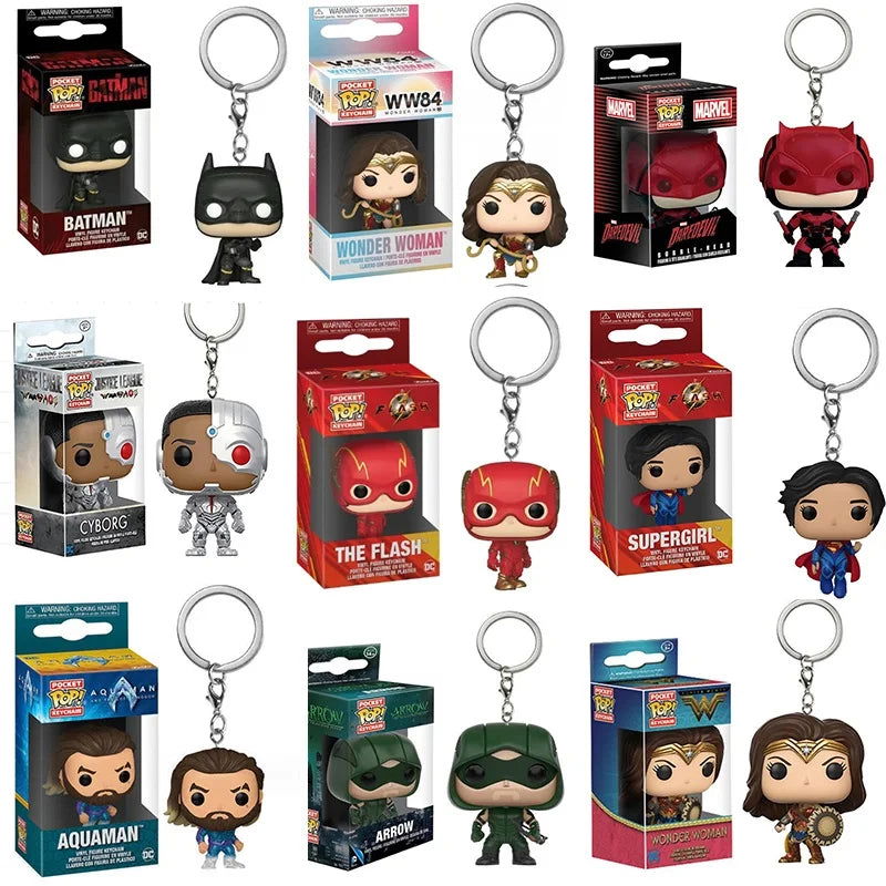 19 Styles Funko Keychain Wonder Woman Superman the Flash Aquaman Arrow Daredevil Cyborg Batman POP Action Figure Collection Toys - Slobuy