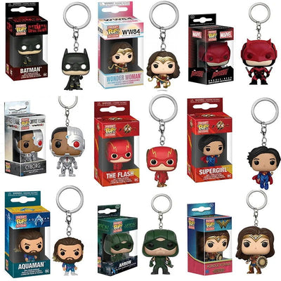 19 Styles Funko Keychain Wonder Woman Superman the Flash Aquaman Arrow Daredevil Cyborg Batman POP Action Figure Collection Toys - Slobuy