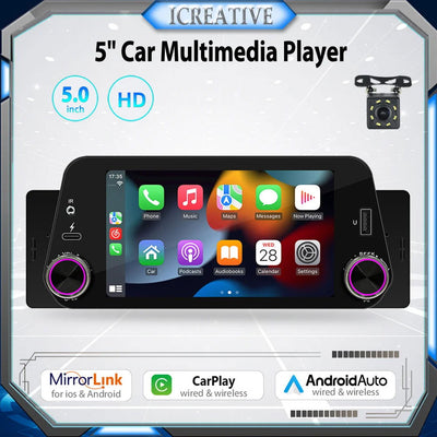 1Din Car Radio Multimedia Player Carplay&Android Auto Display Navigation Mirrorlink 5inch Touch Screen Reversing Input Supported - Slobuy