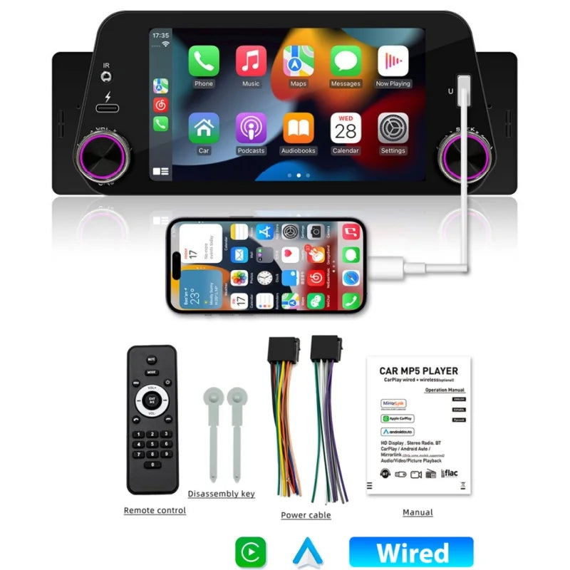 1Din Car Radio Multimedia Player Carplay&Android Auto Display Navigation Mirrorlink 5inch Touch Screen Reversing Input Supported - Slobuy