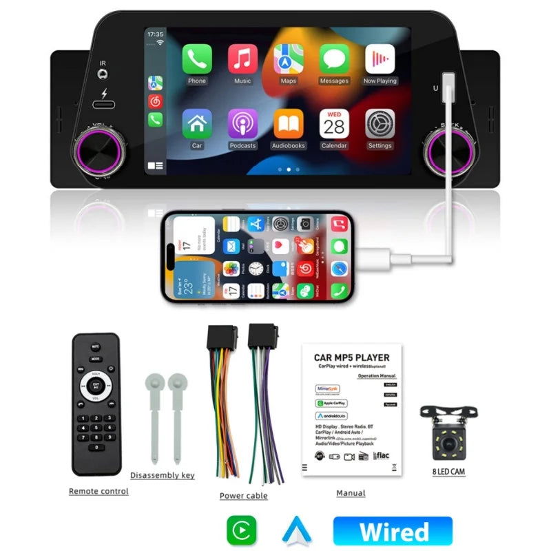 1Din Car Radio Multimedia Player Carplay&Android Auto Display Navigation Mirrorlink 5inch Touch Screen Reversing Input Supported - Slobuy