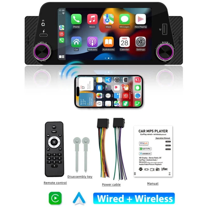 1Din Car Radio Multimedia Player Carplay&Android Auto Display Navigation Mirrorlink 5inch Touch Screen Reversing Input Supported - Slobuy