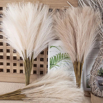 55CM 5/1PCS Fluffy Pampas Grass Boho Decor Flower Fake Plant Reed Simulated Wedding Party Christmas Home Decor Artificial Flower - Slobuy