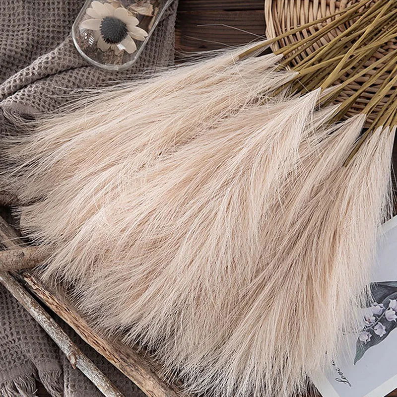 55CM 5/1PCS Fluffy Pampas Grass Boho Decor Flower Fake Plant Reed Simulated Wedding Party Christmas Home Decor Artificial Flower - Slobuy