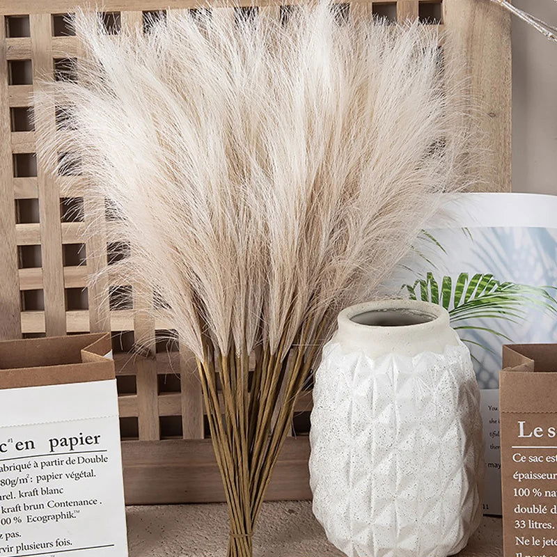 55CM 5/1PCS Fluffy Pampas Grass Boho Decor Flower Fake Plant Reed Simulated Wedding Party Christmas Home Decor Artificial Flower - Slobuy
