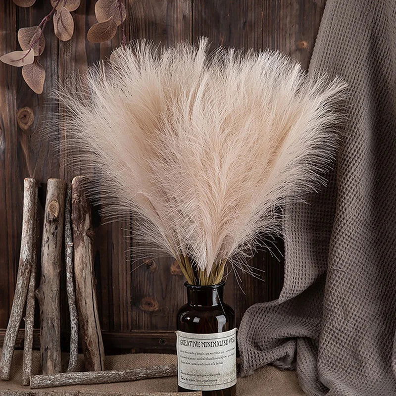 55CM 5/1PCS Fluffy Pampas Grass Boho Decor Flower Fake Plant Reed Simulated Wedding Party Christmas Home Decor Artificial Flower - Slobuy