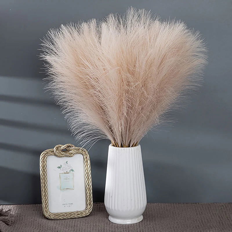 55CM 5/1PCS Fluffy Pampas Grass Boho Decor Flower Fake Plant Reed Simulated Wedding Party Christmas Home Decor Artificial Flower - Slobuy