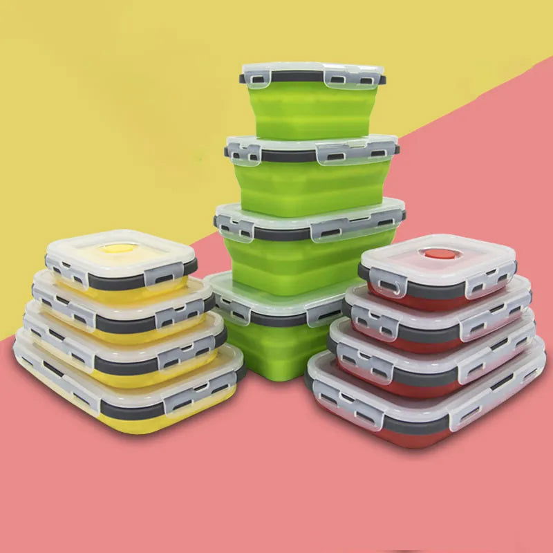 1PCS Food grade square portable foldable silicone lunch box refrigerator microwave oven lunch box storage box outdoor lunch box - Slobuy