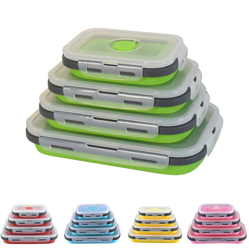 1PCS Food grade square portable foldable silicone lunch box refrigerator microwave oven lunch box storage box outdoor lunch box - Slobuy