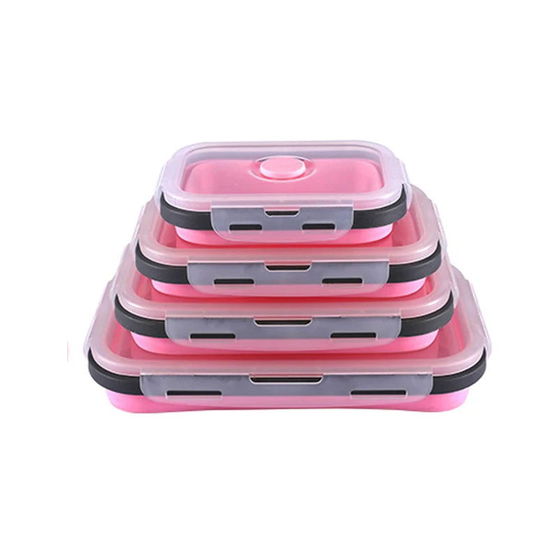 1PCS Food grade square portable foldable silicone lunch box refrigerator microwave oven lunch box storage box outdoor lunch box - Slobuy
