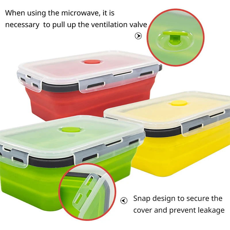 1PCS Food grade square portable foldable silicone lunch box refrigerator microwave oven lunch box storage box outdoor lunch box - Slobuy