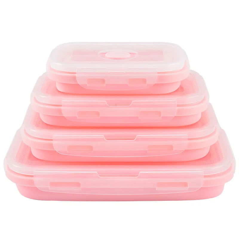 1PCS Food grade square portable foldable silicone lunch box refrigerator microwave oven lunch box storage box outdoor lunch box - Slobuy