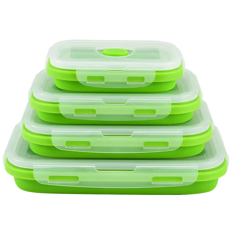 1PCS Food grade square portable foldable silicone lunch box refrigerator microwave oven lunch box storage box outdoor lunch box - Slobuy