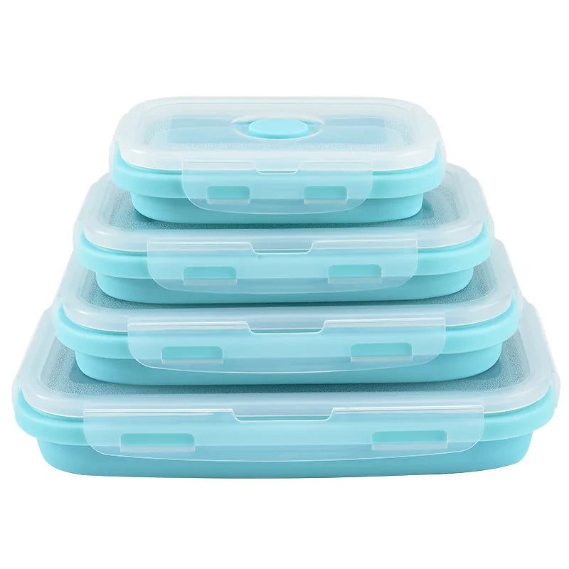 1PCS Food grade square portable foldable silicone lunch box refrigerator microwave oven lunch box storage box outdoor lunch box - Slobuy