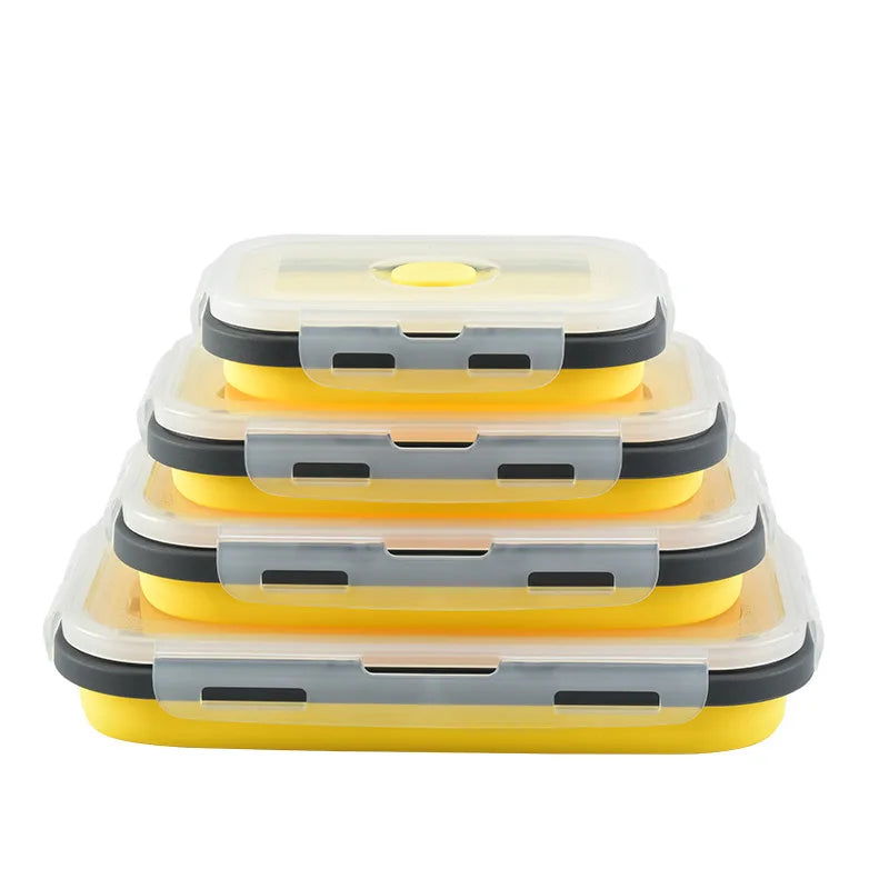 1PCS Food grade square portable foldable silicone lunch box refrigerator microwave oven lunch box storage box outdoor lunch box - Slobuy