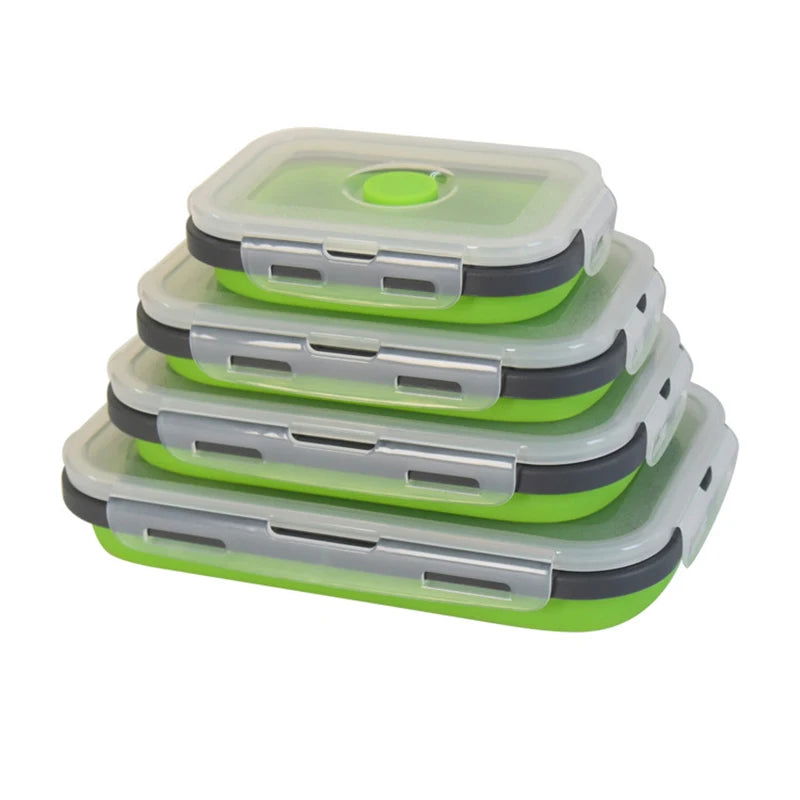 1PCS Food grade square portable foldable silicone lunch box refrigerator microwave oven lunch box storage box outdoor lunch box - Slobuy