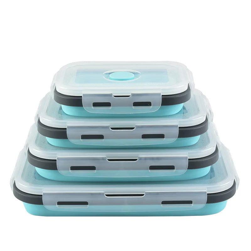 1PCS Food grade square portable foldable silicone lunch box refrigerator microwave oven lunch box storage box outdoor lunch box - Slobuy