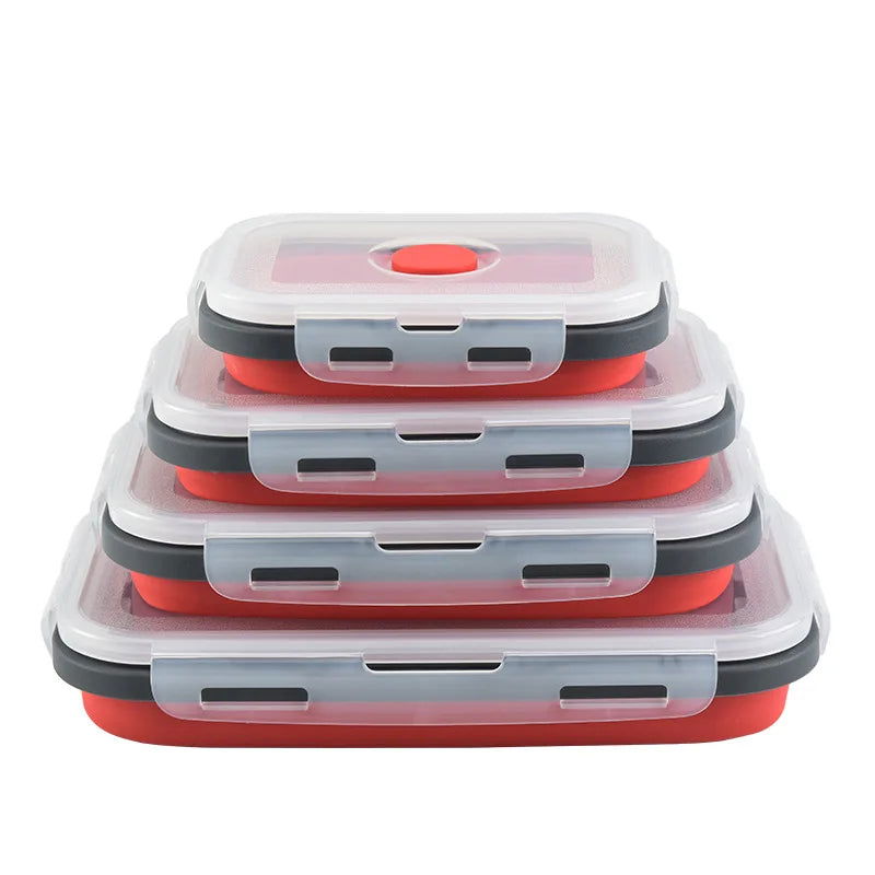 1PCS Food grade square portable foldable silicone lunch box refrigerator microwave oven lunch box storage box outdoor lunch box - Slobuy