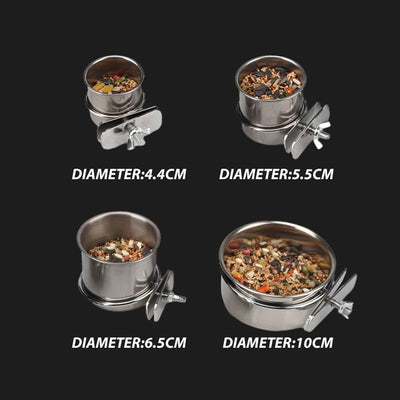1PCS Parrot Feeding Bowl With Clamp Holder Stainless Steel Pet Birds Food Dish Parrots Cage Accessories Drinking Feeder - Slobuy