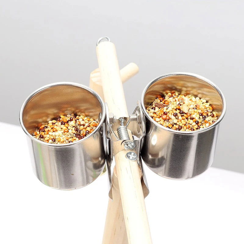 1PCS Parrot Feeding Bowl With Clamp Holder Stainless Steel Pet Birds Food Dish Parrots Cage Accessories Drinking Feeder - Slobuy