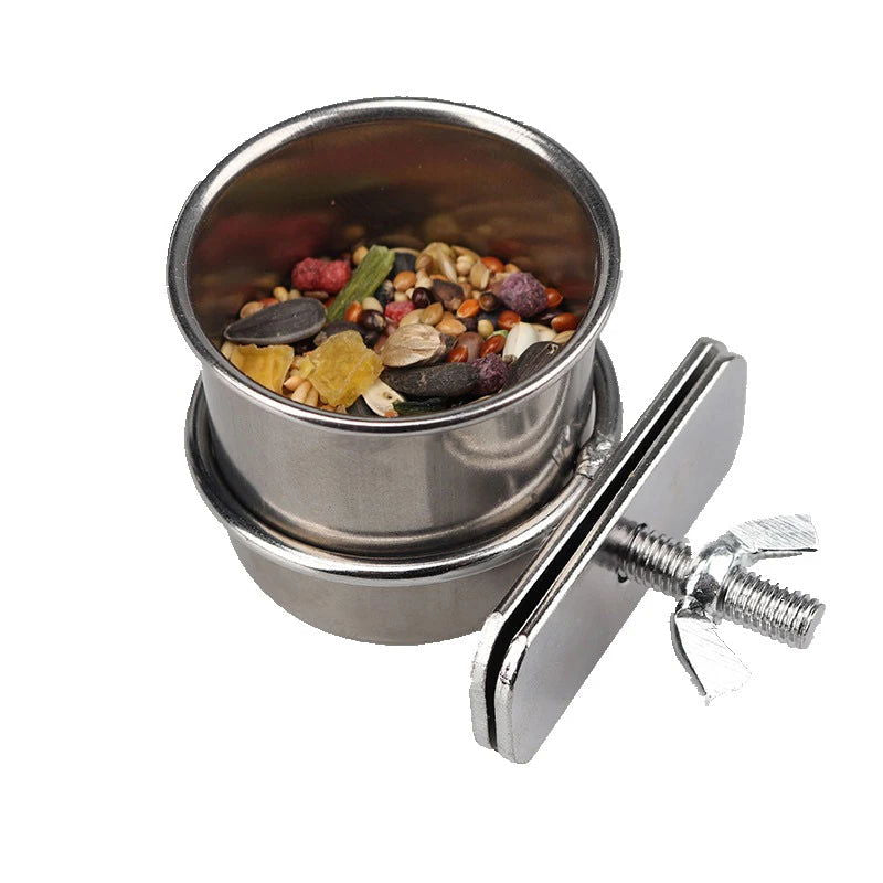 1PCS Parrot Feeding Bowl With Clamp Holder Stainless Steel Pet Birds Food Dish Parrots Cage Accessories Drinking Feeder - Slobuy