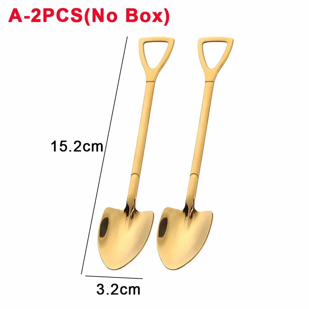 4/1PCS Shovel Spoons Creative Stainless Steel Coffee Tea Spoon For Ice Cream Dessert Watermelon Kitchen Tableware Cutlery Sets - Slobuy