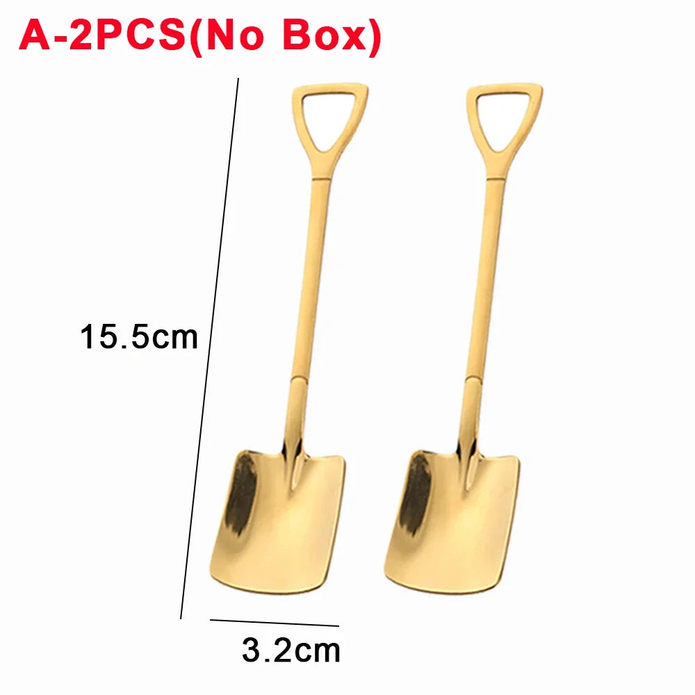 4/1PCS Shovel Spoons Creative Stainless Steel Coffee Tea Spoon For Ice Cream Dessert Watermelon Kitchen Tableware Cutlery Sets - Slobuy