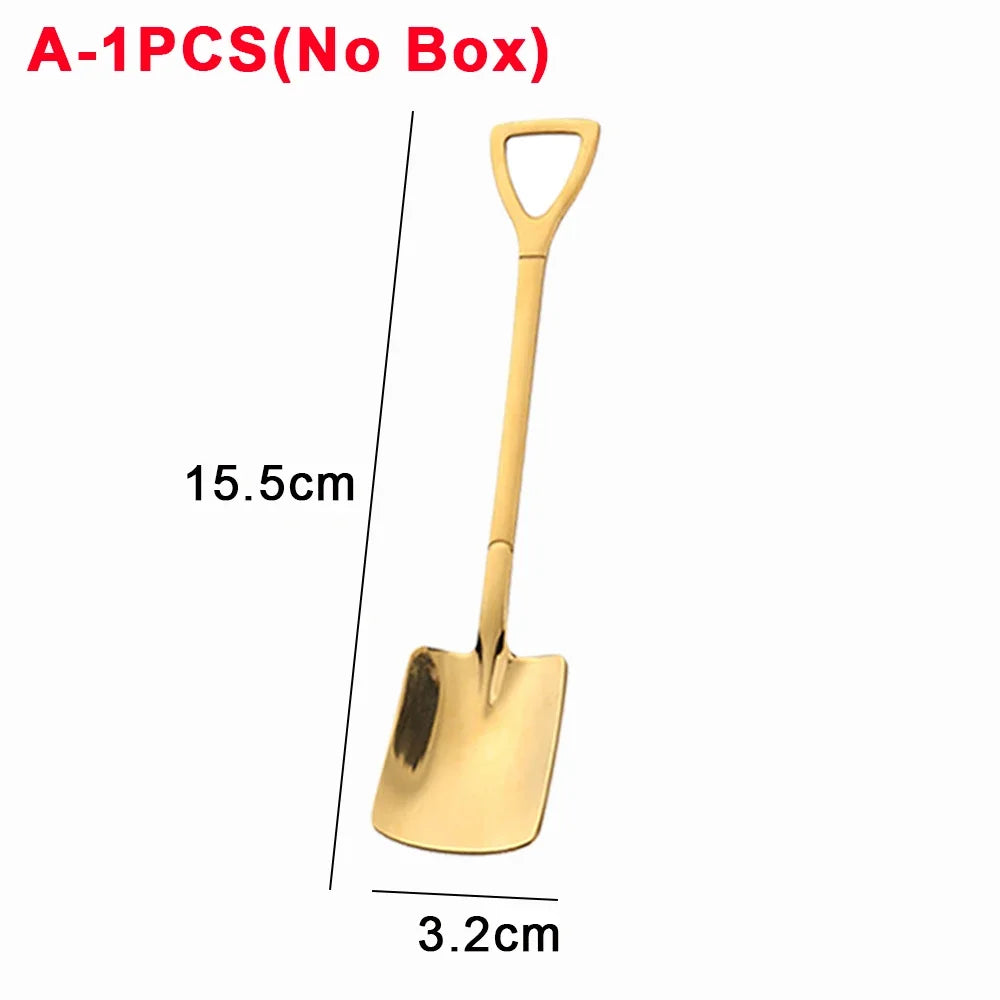 4/1PCS Shovel Spoons Creative Stainless Steel Coffee Tea Spoon For Ice Cream Dessert Watermelon Kitchen Tableware Cutlery Sets - Slobuy