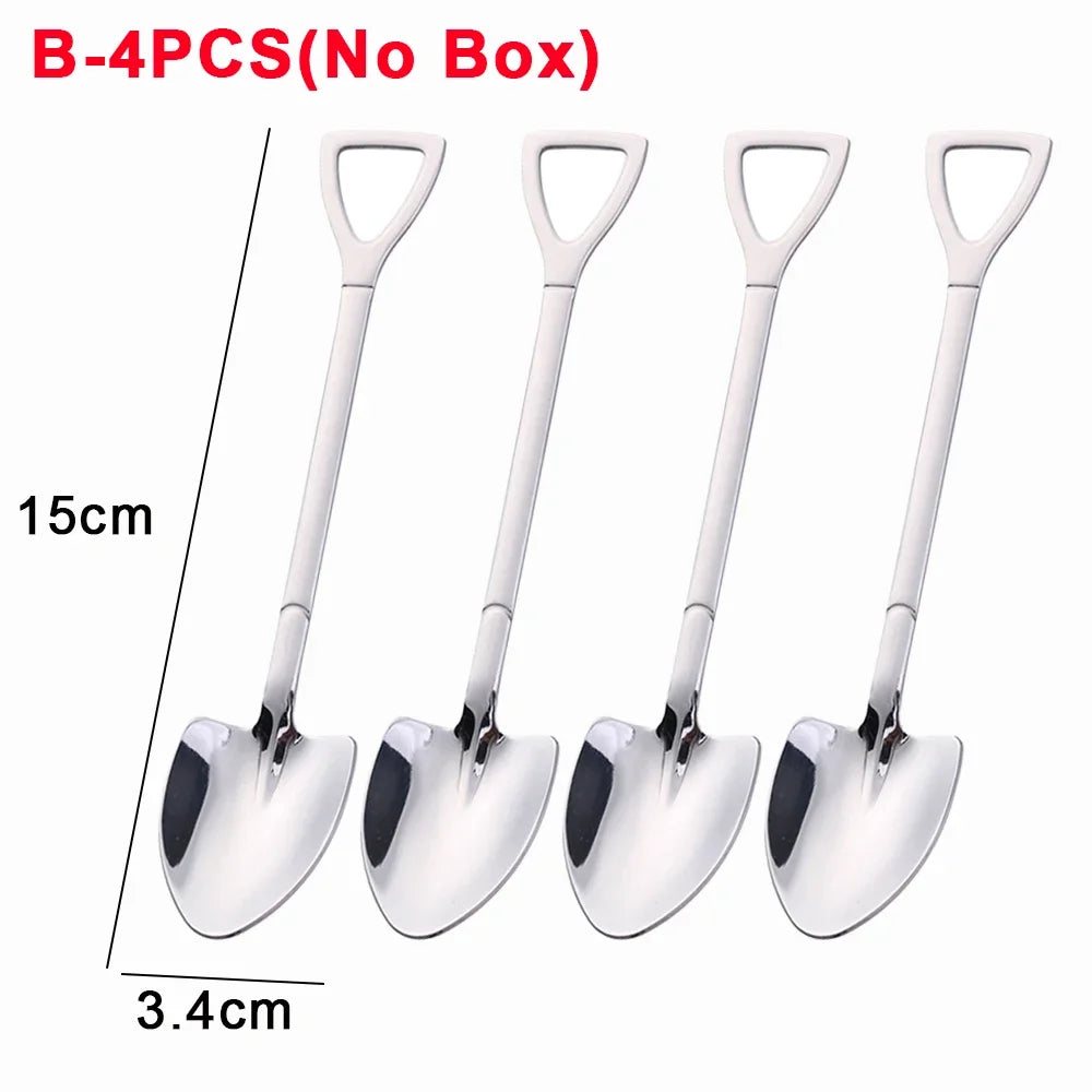 4/1PCS Shovel Spoons Creative Stainless Steel Coffee Tea Spoon For Ice Cream Dessert Watermelon Kitchen Tableware Cutlery Sets - Slobuy