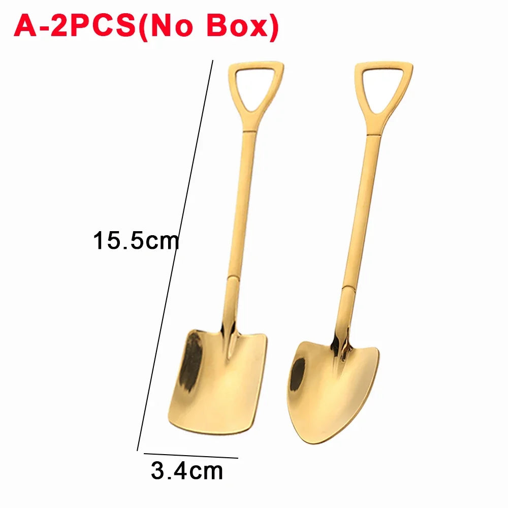 4/1PCS Shovel Spoons Creative Stainless Steel Coffee Tea Spoon For Ice Cream Dessert Watermelon Kitchen Tableware Cutlery Sets - Slobuy