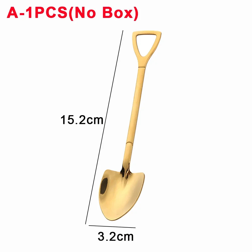 4/1PCS Shovel Spoons Creative Stainless Steel Coffee Tea Spoon For Ice Cream Dessert Watermelon Kitchen Tableware Cutlery Sets - Slobuy