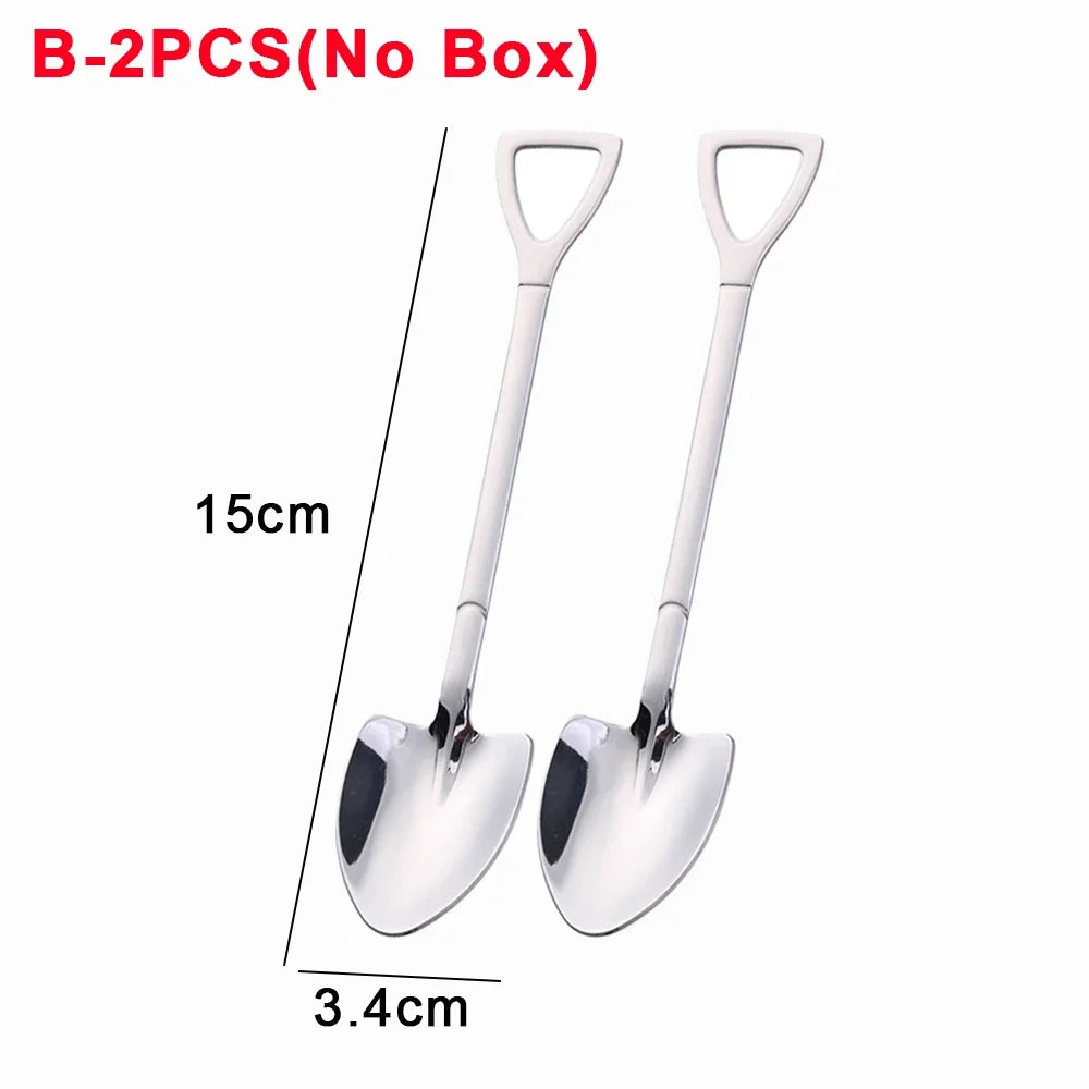 4/1PCS Shovel Spoons Creative Stainless Steel Coffee Tea Spoon For Ice Cream Dessert Watermelon Kitchen Tableware Cutlery Sets - Slobuy